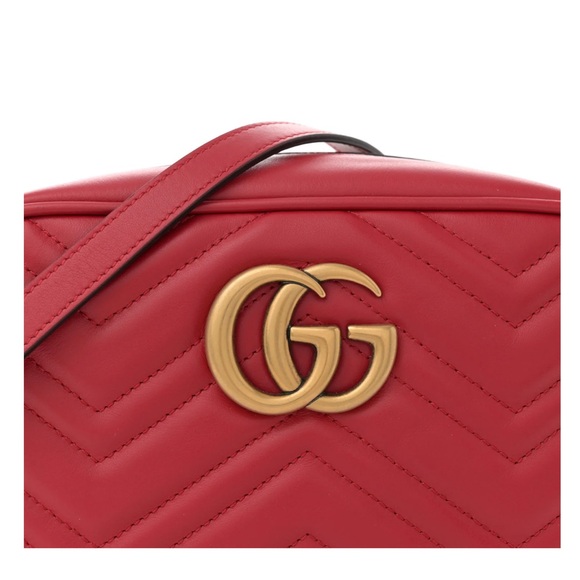 Gucci Red Chevron Leather Crossbody Bag with Gold GG - Picture 8 of 11